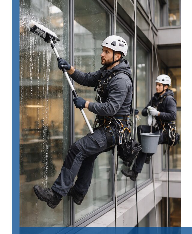 Профессиональная мойка витражей промышленными альпинистами в Ржеве