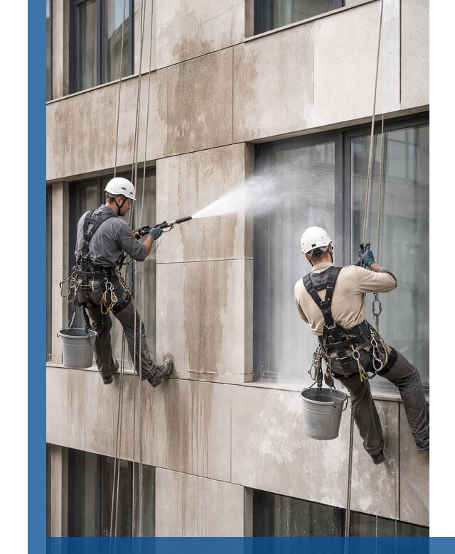 Послестроительная мойка фасада промышленным альпинизмом в Ржеве