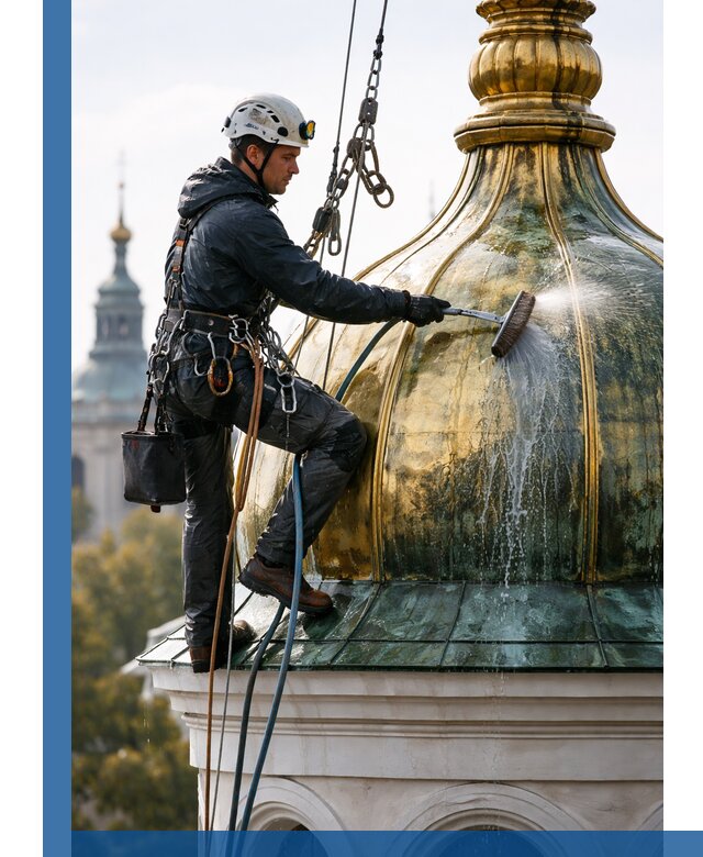 Профессиональная мойка куполов и шпилей высотными альпинистами в Ржеве
