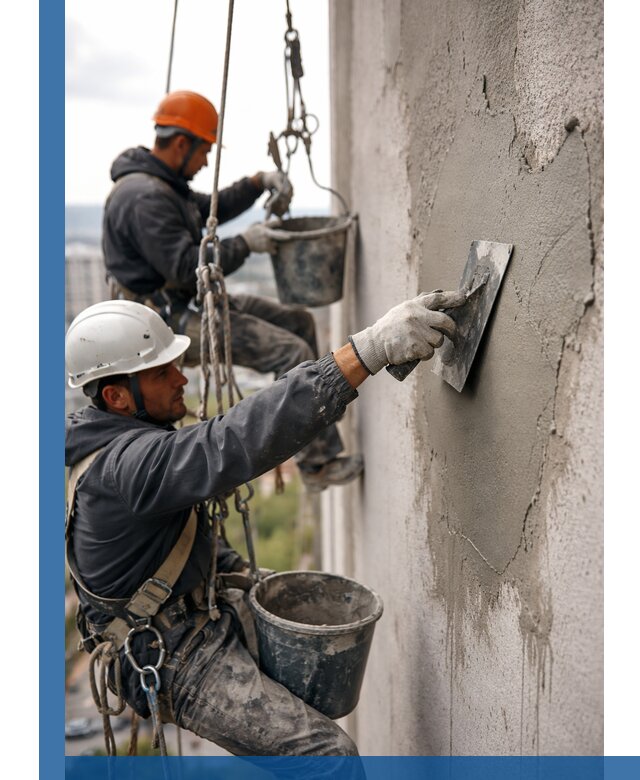 Штукатурка фасада на высоте в Ржеве профессиональные работы