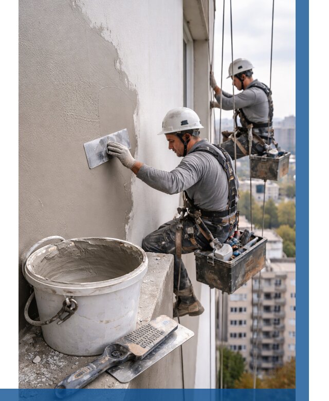 Шпаклевка фасада на высоте в Ржеве от 720 р. | ВЫСОТНИК-Ржв