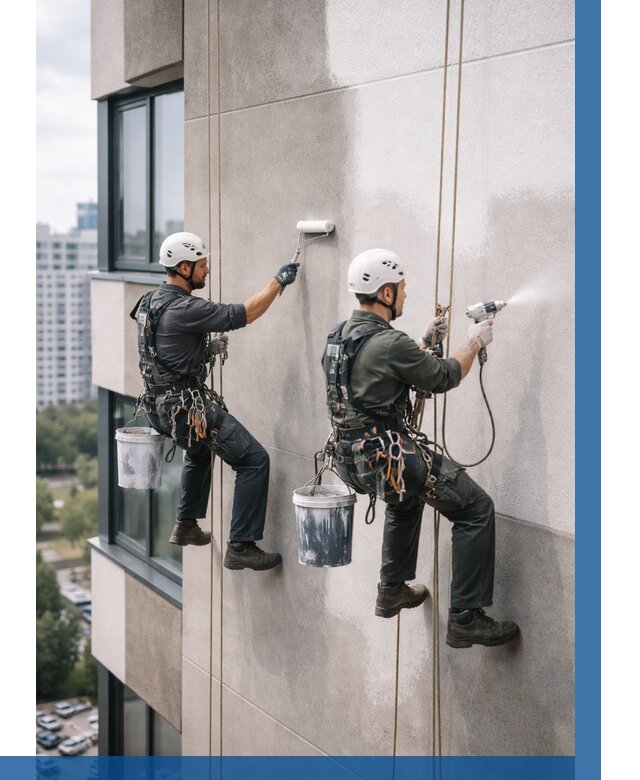 Покраска фасада альпинистами в Ржеве от 308 р. | ВЫСОТНИК-Ржв