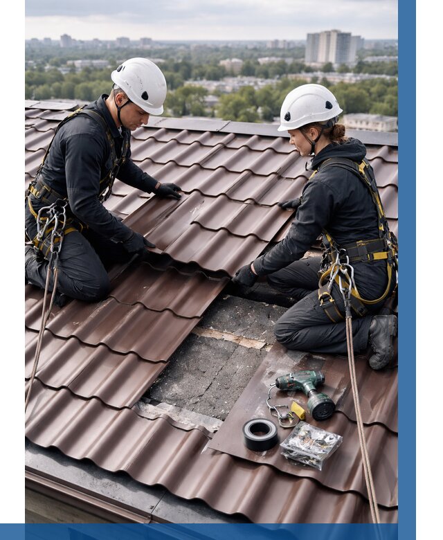 Ремонт металлочерепицы на крыше в Ржеве от 925 р. | ВЫСОТНИК-Ржв