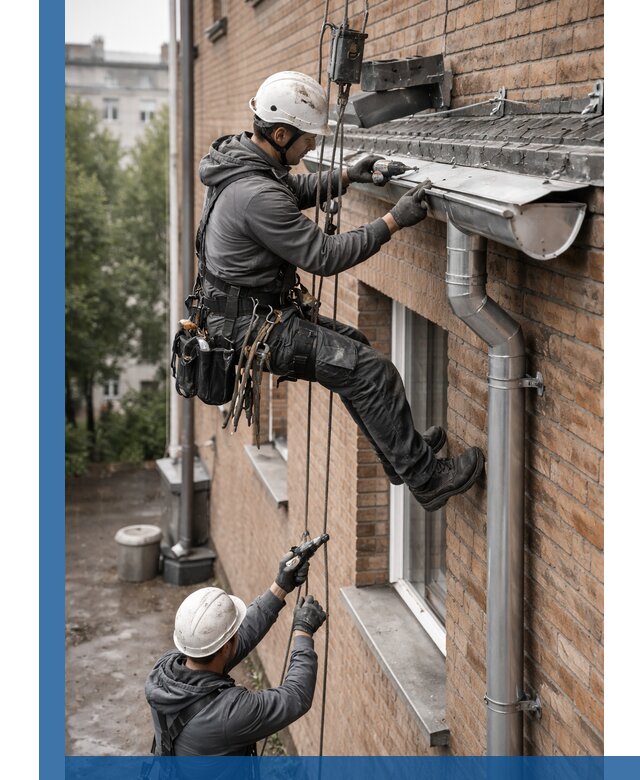 Монтаж водосточной системы на здании в Ржеве под ключ