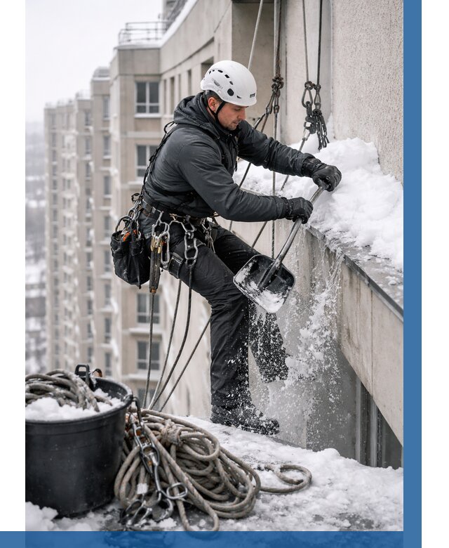 Очистка карнизов от снега в Ржеве от 308 р. | ВЫСОТНИК-Ржв