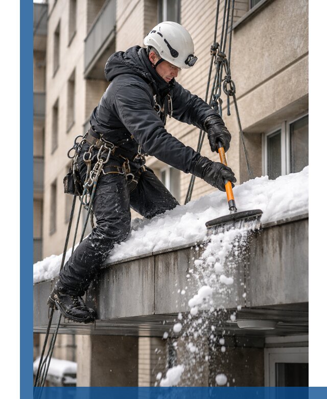 Очистка козырьков от снега в Ржеве круглогодично безопасно
