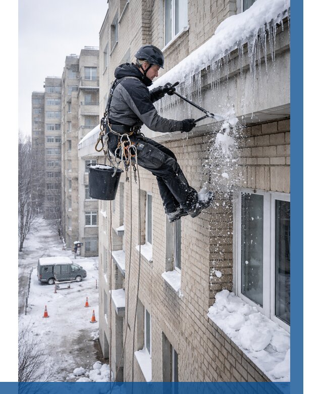 Удаление наледи с карнизов в Ржеве от 360 р. | ВЫСОТНИК-Ржв