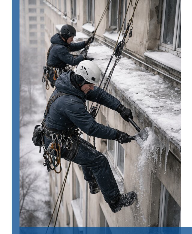 Удаление наледи и сосулек с карнизов в Ржеве профессионально