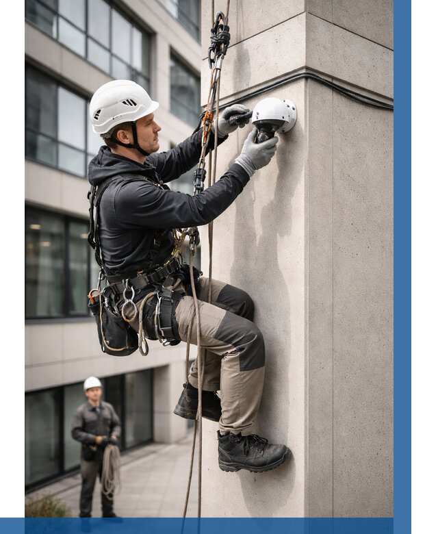 Монтаж камер видеонаблюдения на фасаде в Ржеве от 8737 р.-ВЫСОТНИК-Ржв