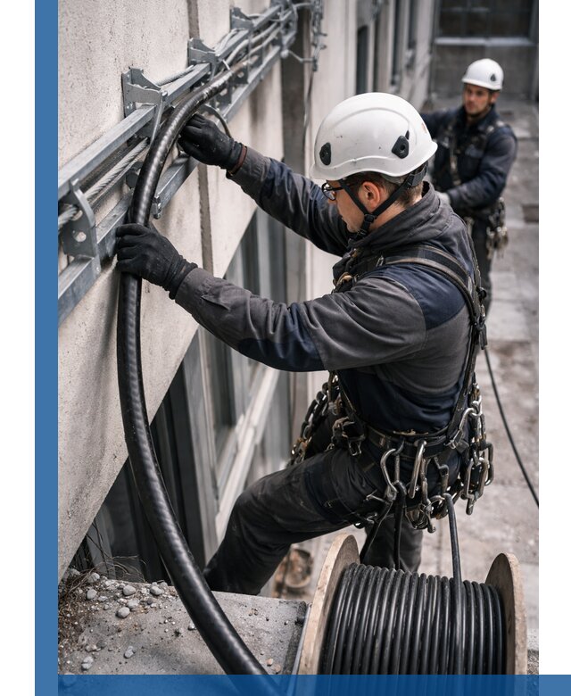 Протяжка кабеля питания на высоте в Ржеве с гарантией безопасности и качества