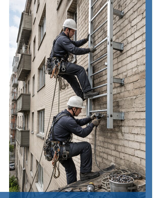 Монтаж пожарной лестницы в Ржеве от 25698 р заказать у ВЫСОТНИК-Ржв