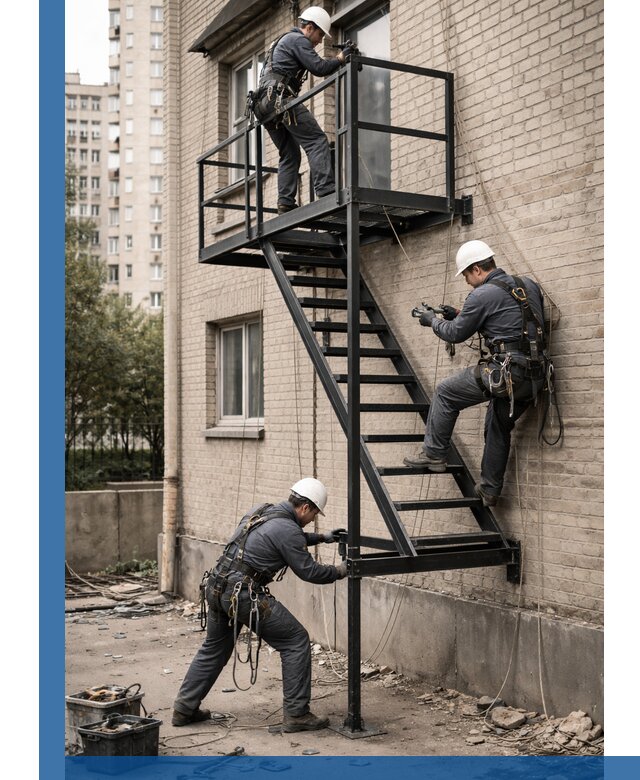 Монтаж пожарной лестницы в Ржеве, установка и крепление