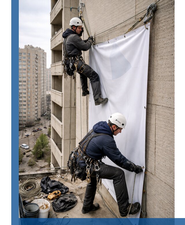 Профессиональный монтаж баннеров на фасаде в Ржеве