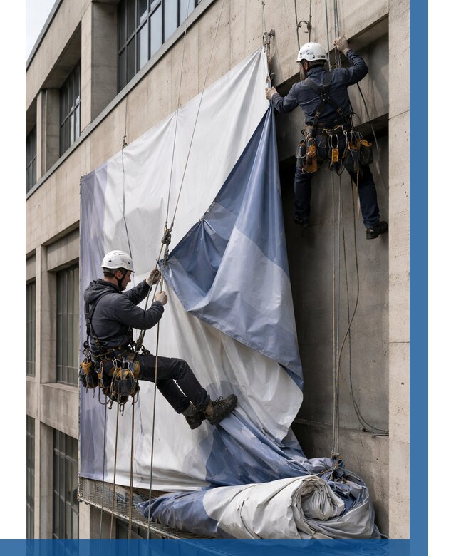 Демонтаж баннеров с фасада в Ржеве от 4626 р. | ВЫСОТНИК-Ржв