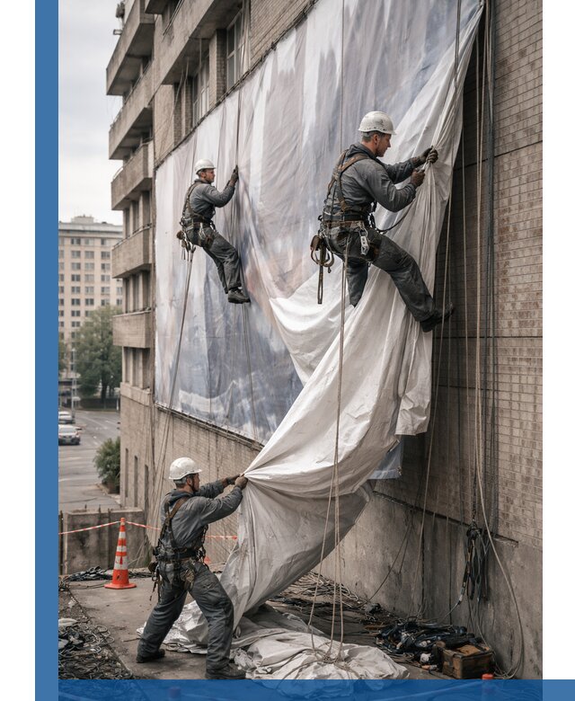 Демонтаж баннеров с фасада в Ржеве оперативно и безопасно