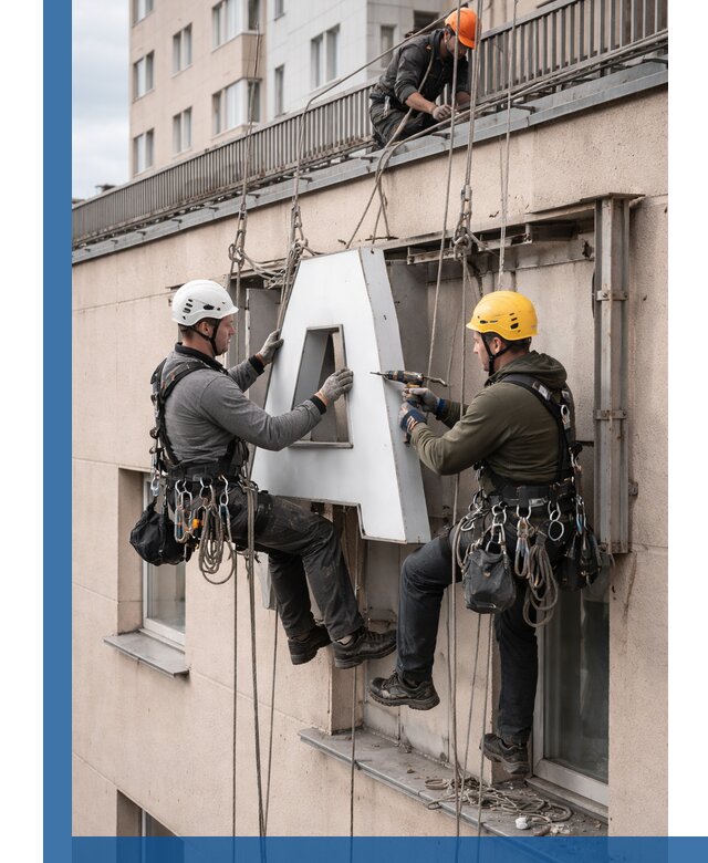 Ремонт и восстановление наружных вывесок на высоте в Ржеве