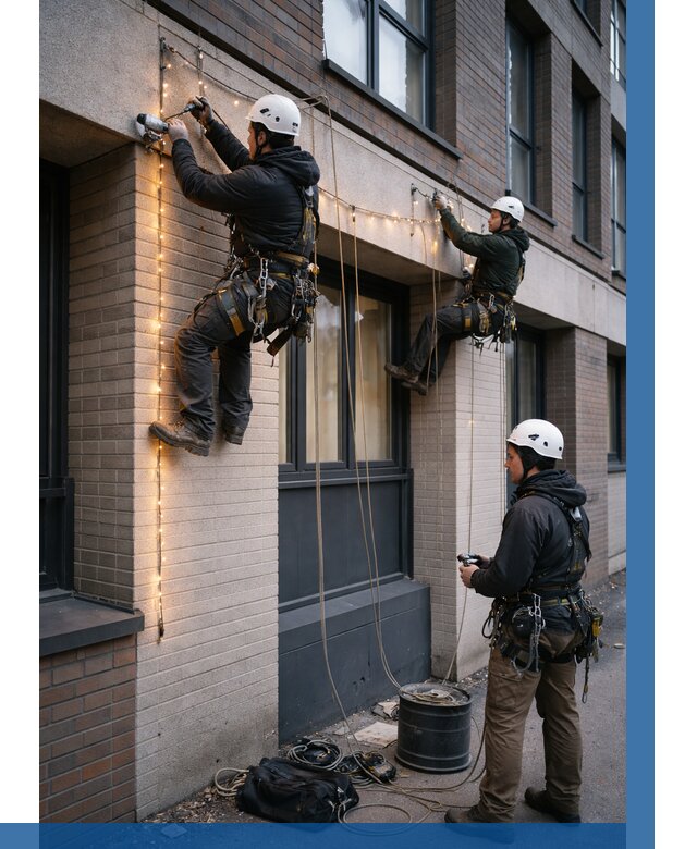 Монтаж гирлянд на фасаде в Ржеве от 3598 р. | ВЫСОТНИК-Ржв