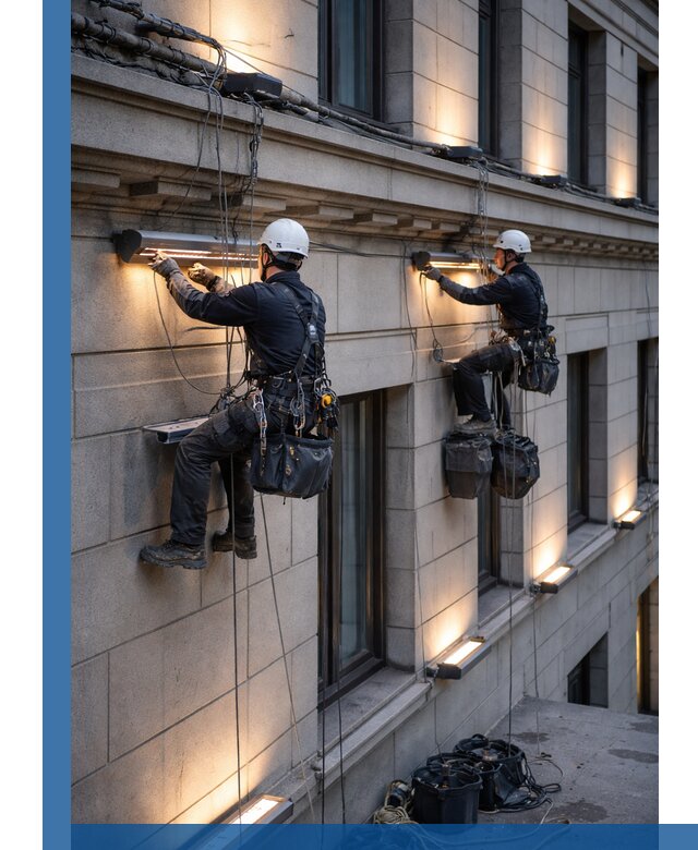 Монтаж архитектурной подсветки фасадов зданий в Ржеве