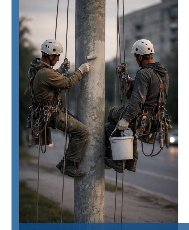 Покраска опор освещения и антикоррозийная защита в Ржеве