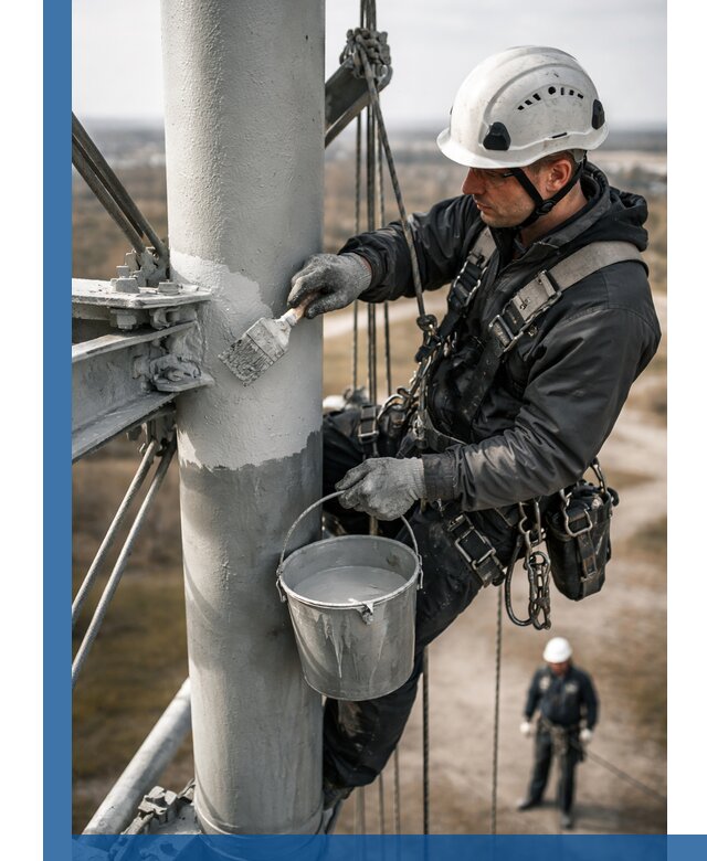 Покраска мачт связи в Ржеве промышленными альпинистами