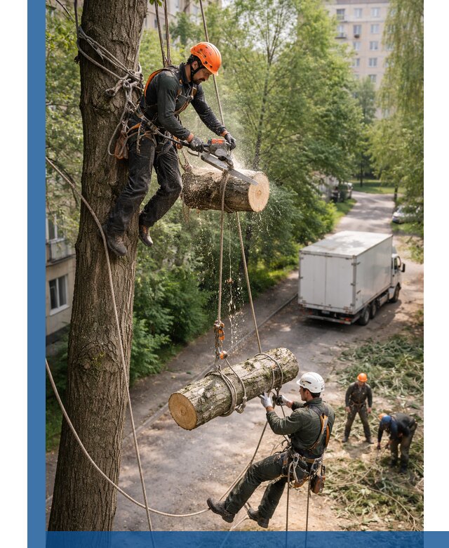 Спил деревьев альпинистами в Ржеве, безопасно и без повреждений