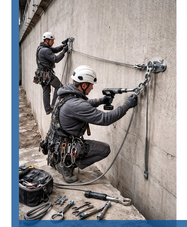 Монтаж анкерных линий высотной безопасности в Ржеве